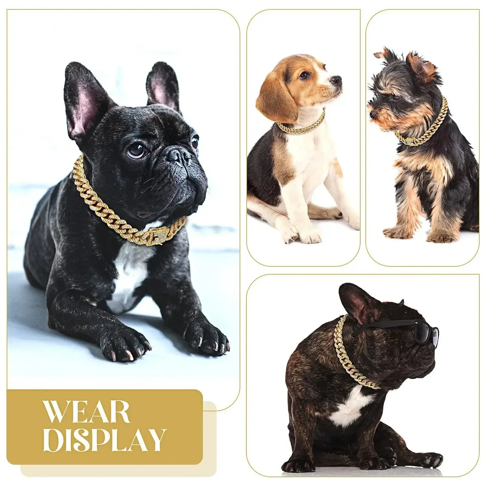 Dog chain, diamond Cuban collar, walking metal chain collar with safety design buckle, pet cat Cuban collar, jewelry accessories