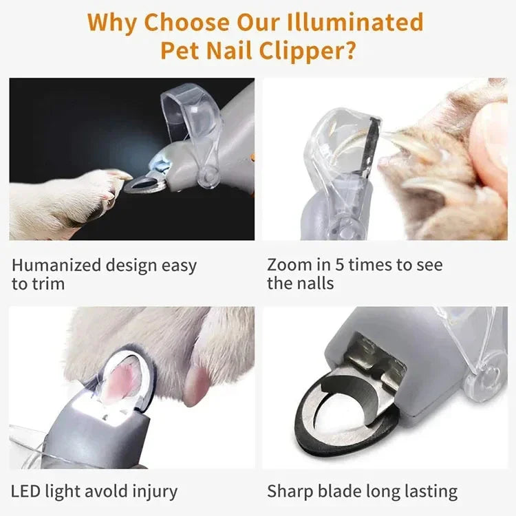 Pet Nail Clipper with LED Light and Magnifier – Safe Trimming Tool for Small Medium Large Dogs Cats, Professional Home Grooming Kit