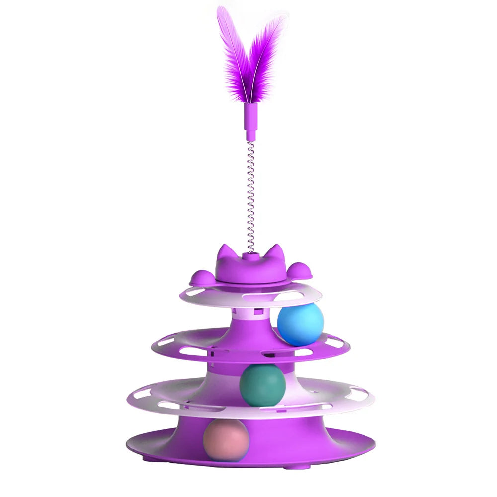 Cat Toys for Self-Entertainment: Interactive Turntable, Teaser Wand, Balls - Anti-Boredom for Kittens & Adult Cats,