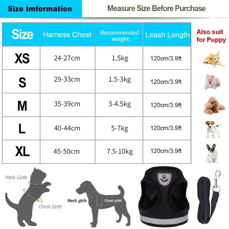 Pet Leash Undershirt Harnesses Mesh Breathable Adjustable Easy Control Reflective Undershirt Dog Harness Collar