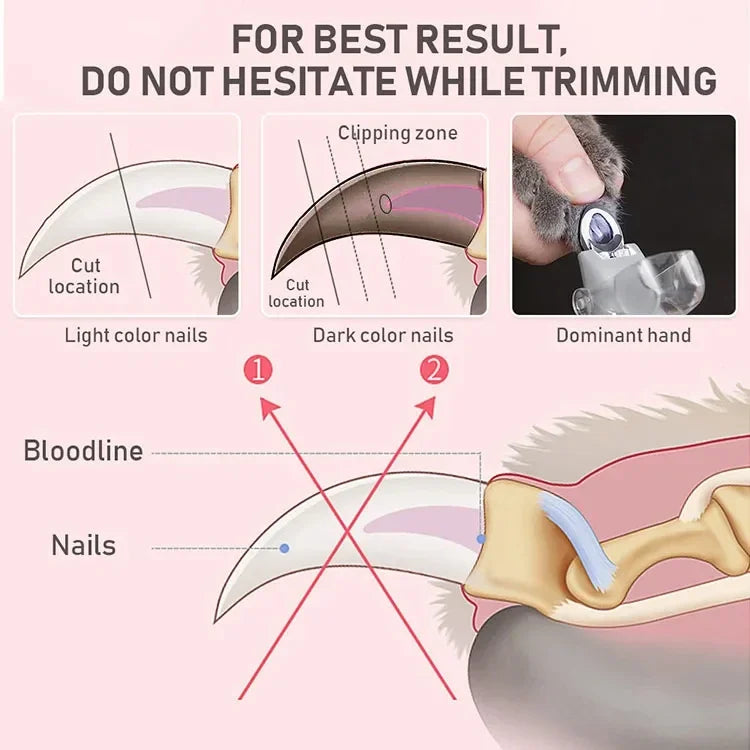 Pet Nail Clipper with LED Light and Magnifier – Safe Trimming Tool for Small Medium Large Dogs Cats, Professional Home Grooming Kit