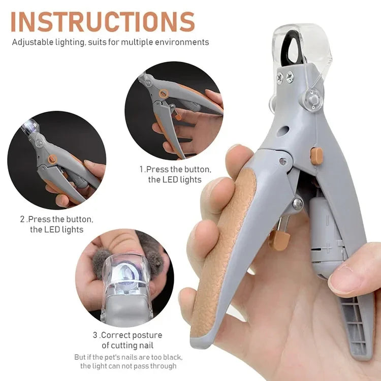 Pet Nail Clipper with LED Light and Magnifier – Safe Trimming Tool for Small Medium Large Dogs Cats, Professional Home Grooming Kit