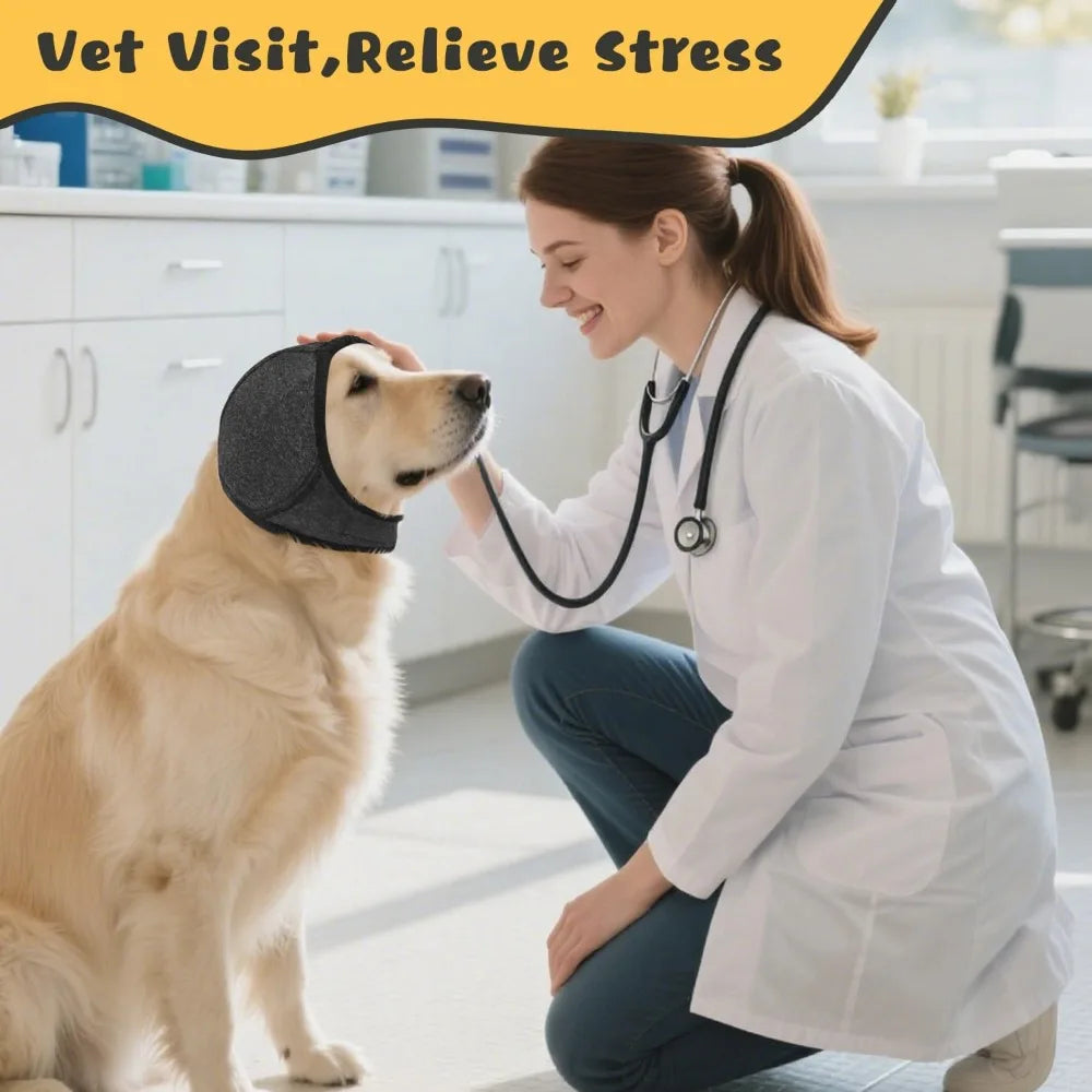 Adjustable Dog Ear Noise Protection Cover Soft Calming Ear Wrap Anti Shake Headband for Pet Grooming Bathing